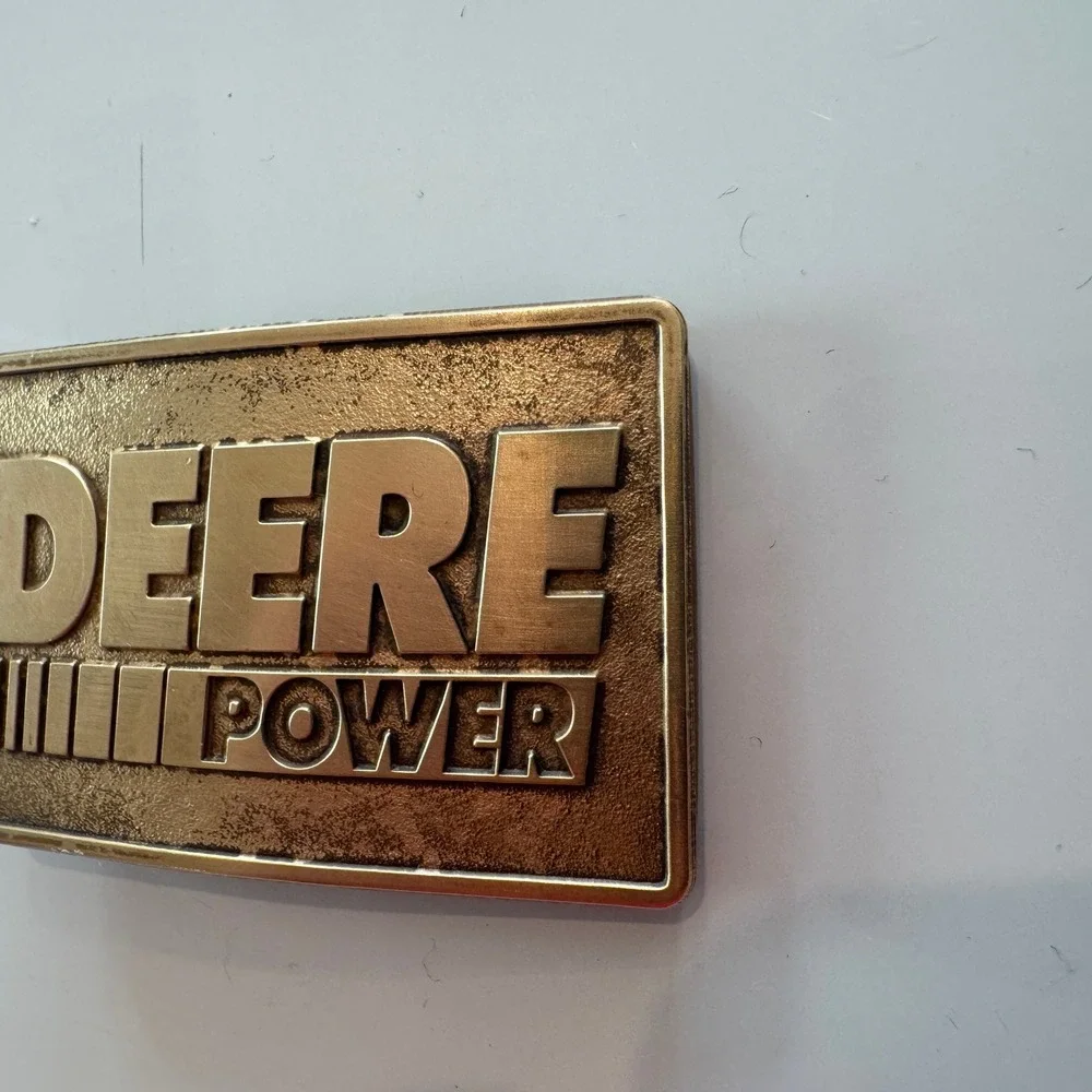 John Deere Power Belt Buckle‎ Vintage Brass Farm Tractor Equipment Expo 1994